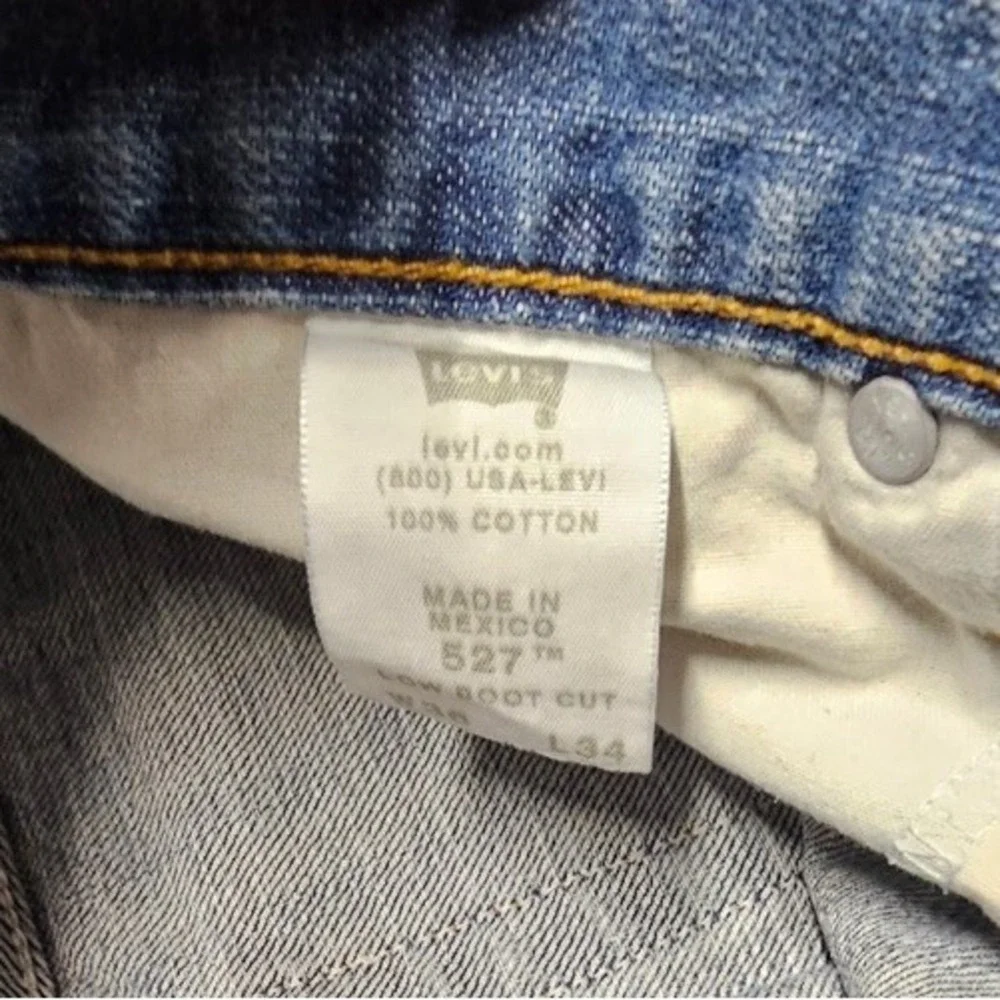 Y2K Levis 527 Jeans Mens 36x34 Blue Med Wash‎ Bootcut Distressed Denim Western